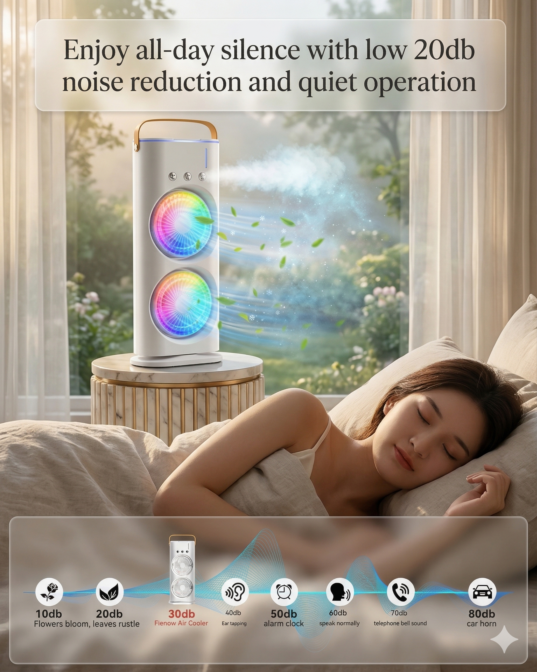 Frshly Breeze 3-in-1 Portable Air Cooler, Dual Fan Mini AC with Mist Humidifier, Type-C Rechargeable Desk Fan with RGB Light & 120° Rotation